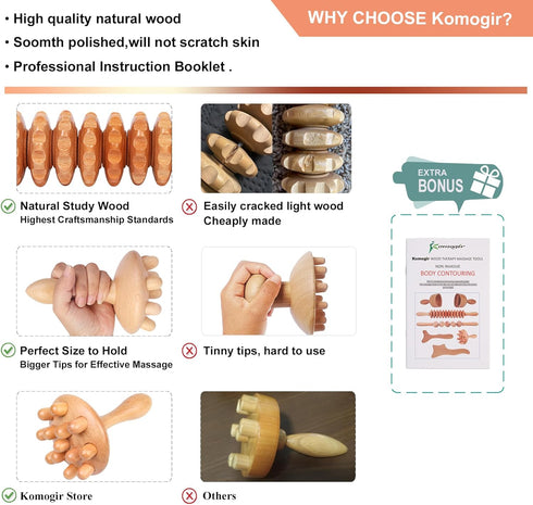 Wood Therapy Massage Tools, 5-in-1 Lymphatic Drainage Massager Kit for Muscle Pain Relief and Body Contouring