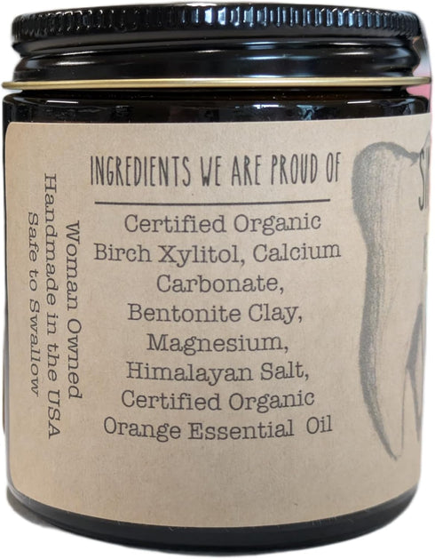 Kid-Safe Orange Vegan Tooth Powder in Glass Jar - Fluoride-Free & Organic