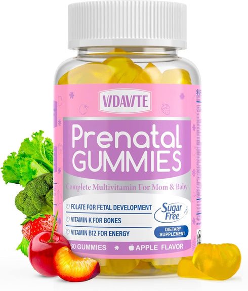 Sugar Free Prenatal Gummies, 30+ Nutrients for Fetal Support, USA-Made Vegan Prenatal Vitamins