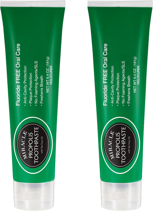 Holocuren 2-Pack, 12.8 oz (2 6.4 oz) Miracle Propolis Toothpaste Tea Tree Oil, Fluoride-Free, x