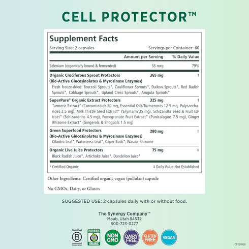 PURE SYNERGY Cell Protector | Cellular Health Supplement with Selenium & Organic Cruciferous Vegetables, 120 Capsules