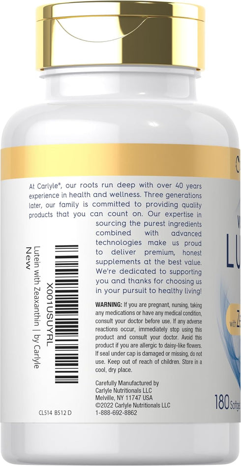 Carlyle Lutein and Zeaxanthin 40 mg - 180 Softgels, Eye Health Vitamins, Non-GMO & Gluten Free