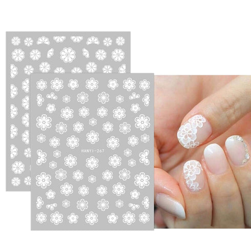 JMEOWIO 12 Sheets Spring White Flower Nail Art Stickers Decals for Summer Nail Design