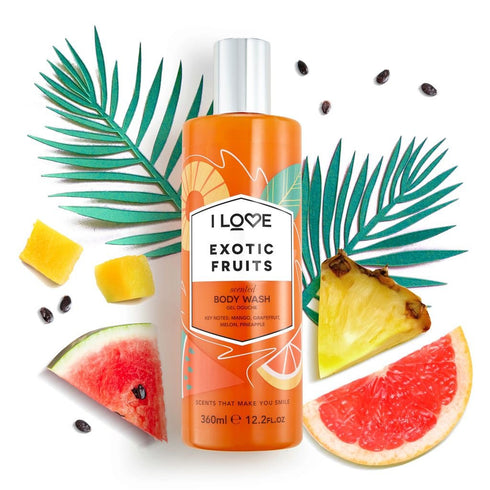 I Love Exotic Fruit Scented Body Wash - Moisturizing Body Wash and Foaming Bubble Bath, 12.7 oz