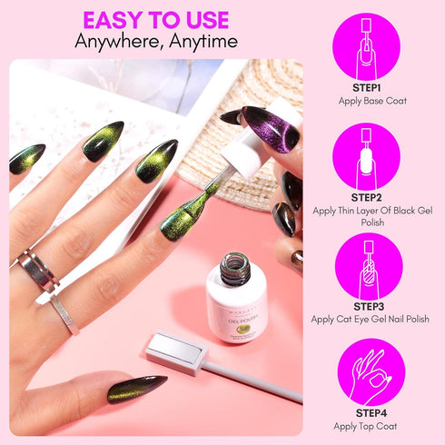 Makartt Gel Nail Polish, Magnetic Cat Eye 9D Black Hole Gel Polish with 6 Colors and Magnet Stick