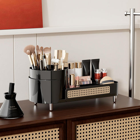 Rotating Large Capacity Cosmetic Display Case - Black Bathroom Counter Organizer for Skincare & Cosmetics