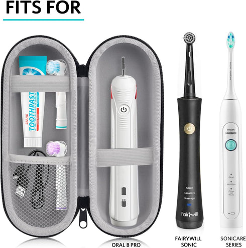 Electric Toothbrush Travel Case, Hard Storage Case, 6 Toothbrush Cover Caps, Fits Oral-B/Philips Sonicare