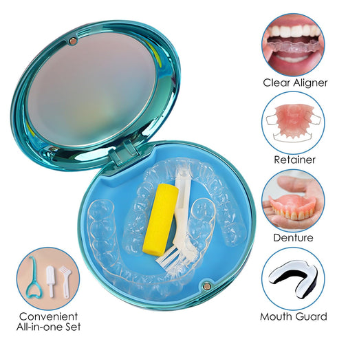 Retainer Case with Mirror, Cute Galvanise Design Holder Case, Slim Aligner Case for Invisalign/Night Guard/Mouth Guard
