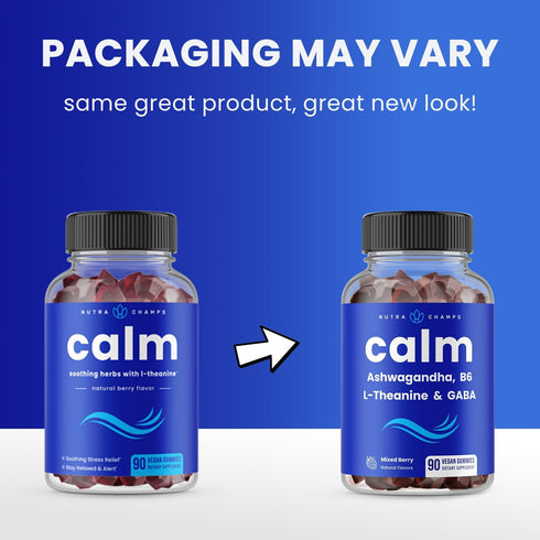 Calm Gummies with Ashwagandha, L-Theanine, GABA, Vitamin B6 & Lemon Balm, Vegan & Non-GMO, 90 Gummies for Mood & Stress