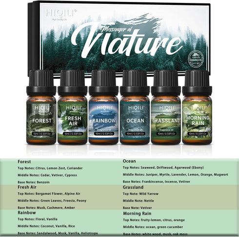 HIQILI Nature Fragrance Oil 6x10ml, Essential Oils Set for Candle Scents, Soap Making & Diffuser