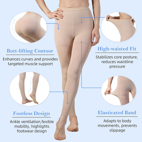 XUANSHOW 20-30mmHg Medical Compression Pantyhose, Women Compression Stockings & Leggings, Opaque Footless High Waist