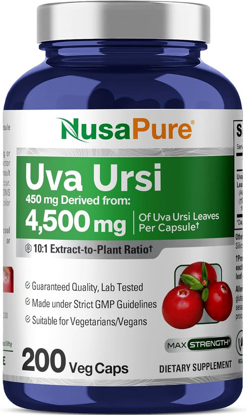 NusaPure Uva Ursi 10:1 Extract, 450 mg Equivalent to 4,500mg, 200 Vegetarian Caps (Non-GMO, Vegan)