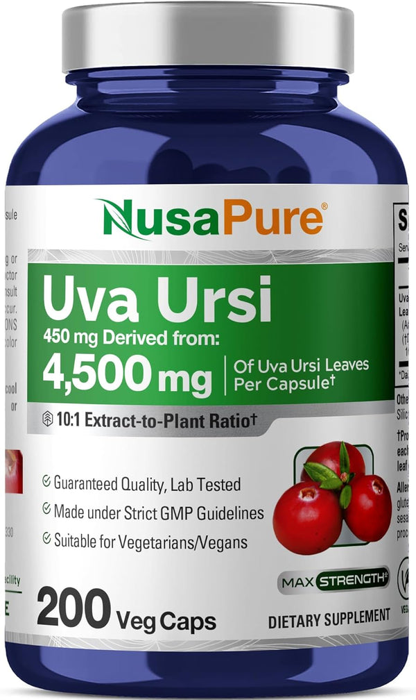 NusaPure Uva Ursi 10:1 Extract, 450 mg Equivalent to 4,500mg, 200 Vegetarian Caps (Non-GMO, Vegan)