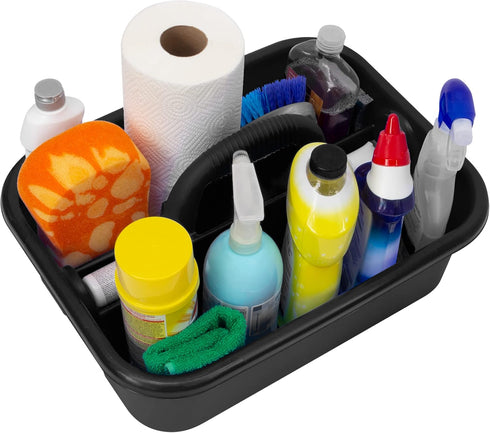 Akro-Mils 09185 Plastic Tote Tool & Supply Cleaning Caddy with Handle, 18-3/8" x 13-7/8" x 9", Black