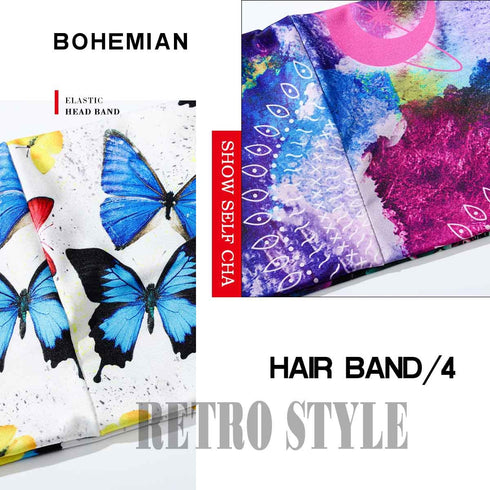 Olbye Wide Boho Headbands, Butterfly Stretch Button Hair Bands for Yoga, Running, Athletic Turban, 4Pcs