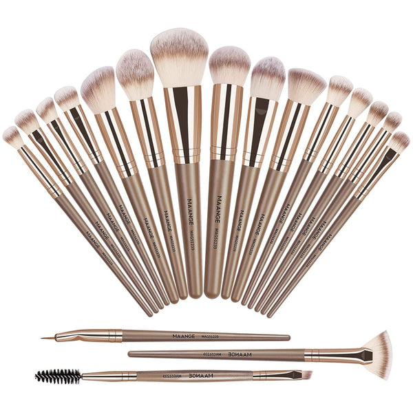 MAANGE 18 Pcs Premium Synthetic Makeup Brushes Set, Soft Foundation Powder Eyeliner Brushes (Champagne)