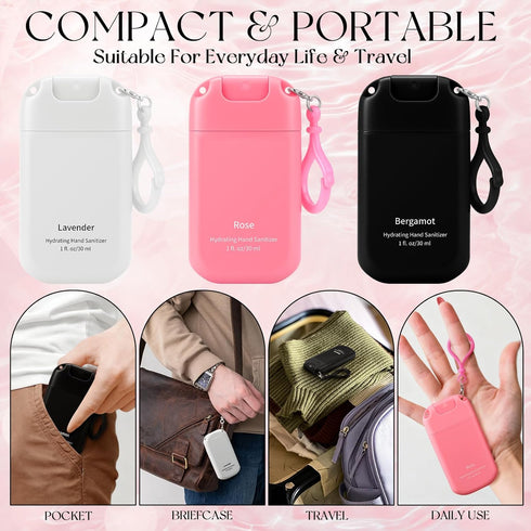 Set 3 1 oz of Power Mist Hydrating Hand Sanitizer Spray Bulk with Keychain Travel Size Refreshing Hand Sanitizer Fl.