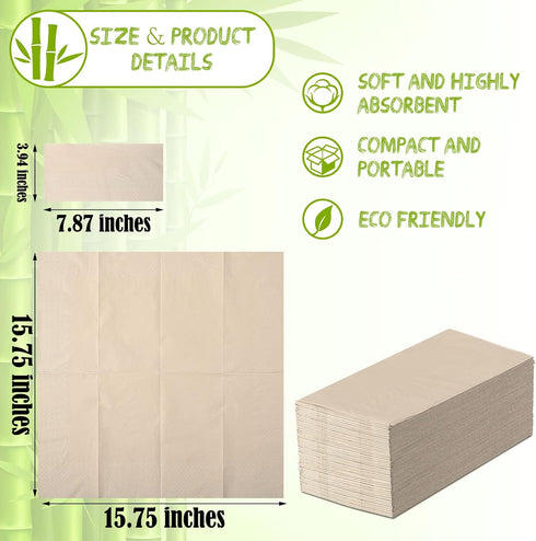 WILLBOND 100 Count Disposable Paper Napkins Bulk Bamboo Paper Towels Disposable Hand Towels for Bathroom Eco Unbleached