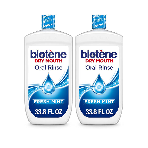 Biotène Oral Rinse Mouthwash for Dry Mouth, Fresh Mint, Breath Freshener and Treatment, 33.8 FL oz (Pack of 2)
