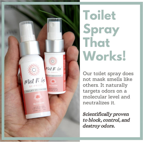 Mist N’ Go by Omaze Travel Bathroom Spray - Toilet Spray Odor Eliminator, Blossom Travel Size (1oz x1)