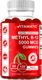 Vitamatic Extra Strength Vitamin B12 5000 mcg (Methyl B12) Gummies, 120 Count, Natural Cherry Flavored