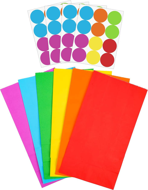 Cooraby 30 Pack Rainbow Gift Bags Candy Paper Bags with Stickers, 5.1 x 3.1 x 9.4 Inches for Birthday Party