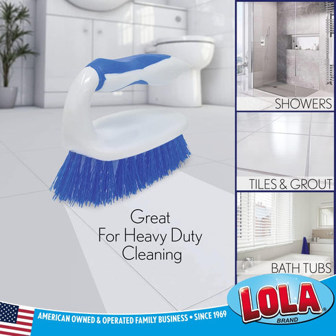 Lola Products Iron Handled Scrubber, Ergonomic Countertop Scrub Brush with Heavy Duty Poly Fiber Bristles