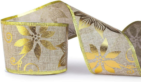 Gold Wired Christmas Tree Ribbon, 2.5 Inch Burlap, 6 Rolls 36 Yards Metallic Glitter Crafts for Gift Wrapping, Bows,