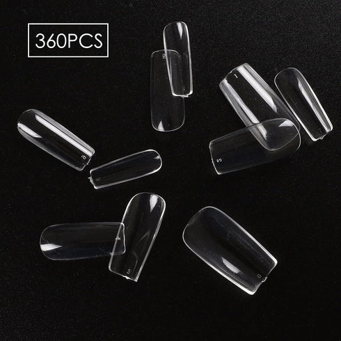 Short Square Nail Tips for Nail Extensions, 360pcs Pre Etched Gel Fake Nails Tips for Women, DIY French Style Salon at