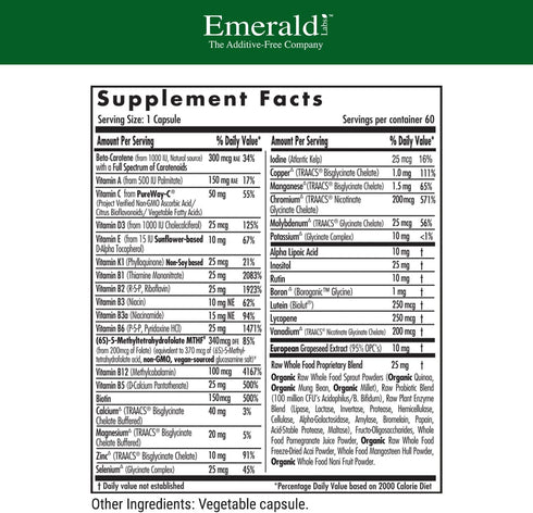 EMERALD LABS Complete 1-Daily Multi - Multivitamin for Men & Women with Vitamin C, 60 Vegetable Capsules