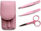 Precision Stainless Steel Eyebrow Tweezers Set, Pointed and Slanted Tip, Curved Brow Scissors, Pink Travel Case