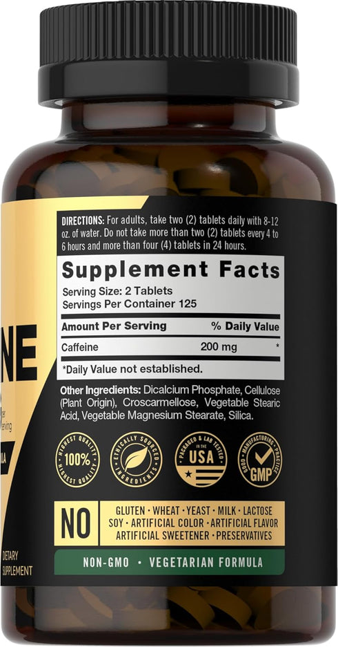 Carlyle Caffeine Pills, 200mg, 250 Tablets, Advanced Athlete Formula, Vegetarian, Non-GMO & Gluten Free Supplement