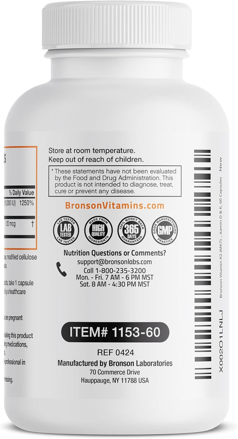 K2 (MK7) D3 10,000 120 MK-7 60 Bronson Vitamin with Extra Strength Supplement Bone Health Non-GMO Formula IU & mcg Easy