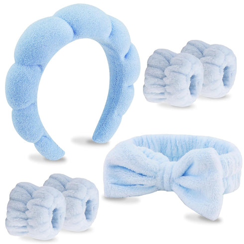 VELSCRUN 6 Pack Spa Headband, Makeup Headband, Face Wash Headband, Blue Sponge Hair Band for Women Gifts