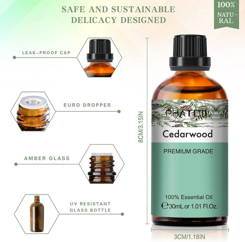 Cedarwood Essential Oil, 1.01Fl.Oz (30ML), PHATOIL Pure Essential Oil for Aromatherapy and DIY Projects