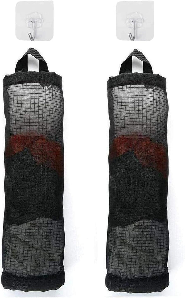 Hanging Folding Mesh Garbage Bag Organizer, Trash Bags Holder, Plastic Waste Bag Storage for Kitchen, Black