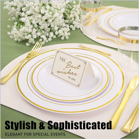 WDF 100 Piece Gold Plastic Forks, 7.4inch Disposable Gold Silverware for Dessert Cake Parties