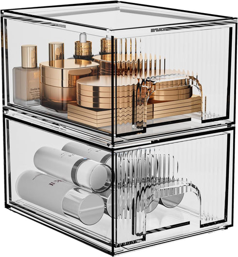 ZHIAI Makeup Organizer, Stackable Bathroom Organizers and Storage, Clear Cosmetic Storage Box For Vanity, Skincare, Kitchen Cabinets, Pantry Organization 2 Pack by ZHIAI