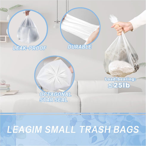 Small Trash Bags 4 Gallon - 108 Count Leakage-Proof, Unscented White 15L Small Garbage Bags for Office, Bedroom,