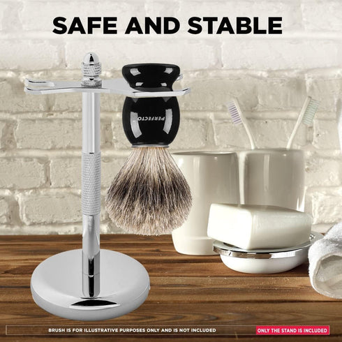 Perfecto Deluxe Chrome Razor and Brush Stand, The Best Safety Razor Stand, Prolongs Life of Shaving Brush, Metal