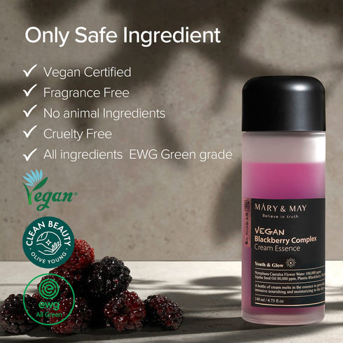 Vegan Blackberry Complex Cream Essence, 140ml - Mary&May, Hydrating, Soothing, Anti-Aging, Korean Skincare