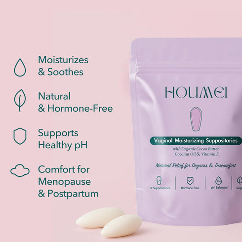 HOUMEI 12 Counts Vaginal Suppositories with Vitamin E and Hyaluronic Acid, Organic Feminine Moisturizer for Dryness