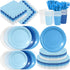 Zhehao 175 Pcs Blue Party Supplies Set Blue Disposable Tableware Kit with Plates,