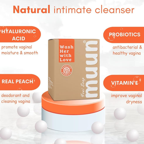 Pack 3 Muun Peach Yoni Soap Bar - Peach Ph Balance Probiotics & Natural Ingredients - Gentle Cleansing Formula
