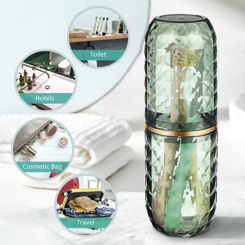 2PCS Travel Toothbrush Case, Portable Toothbrush Holder, Storage Container for Home, Bathroom, Trip, Green