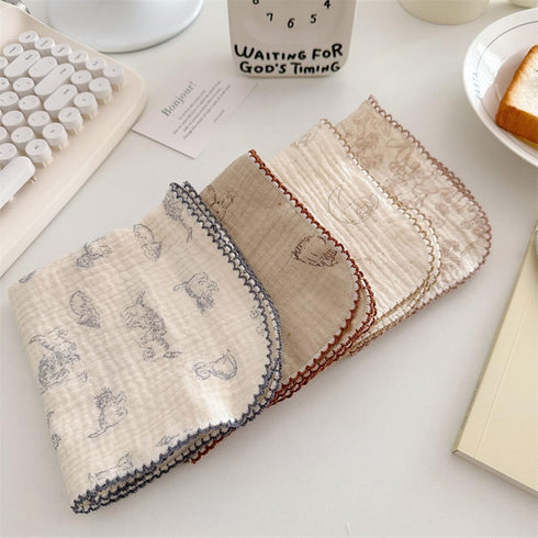 BuLuTu 100% Cotton Muslin Kitchen Towels, Cute Animals Pattern, Soft and Super Absorbent Cleaning Rags, 4 Pack