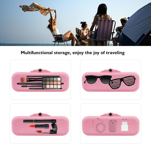Silicone Makeup Brush Holder Bags, Cosmetic Case with Magnetic-Metal-Buttons for Travel Storage