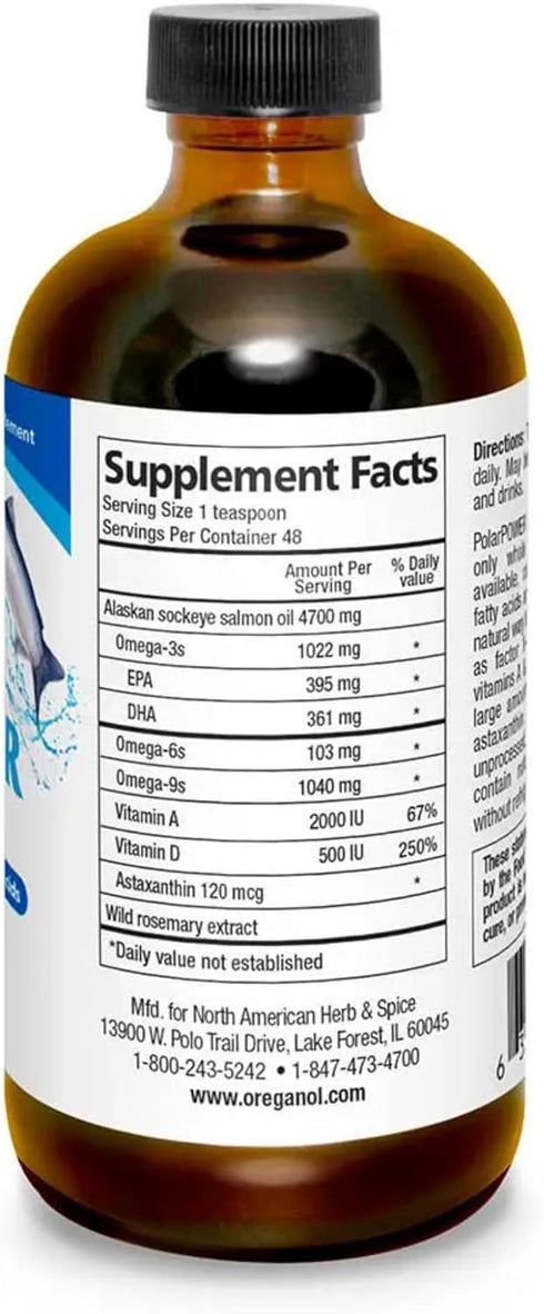 North American Herb & Spice PolarPower Wild Sockeye Salmon Oil - 8 fl. oz. - Omega-3, Vitamin A, D, Antioxidants - 48