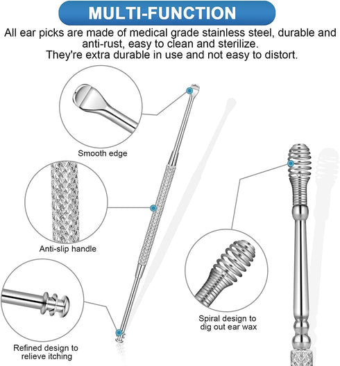 Ear Pick Ear Curette Earwax Removal Tool Kit - 8 Pcs Stainless Steel Hygiene Care Sets