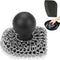 Cast Iron Scrubber with Pan Scraper, Upgraded Chainmail Sponge, Cast Iron Cleaner for Grill Pan, Black